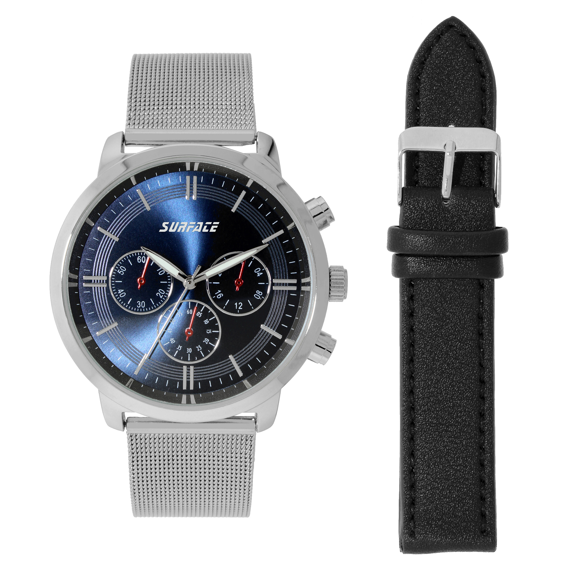 Surface Men's Round Silver Mesh Strap Watch with Interchangeable Strap
