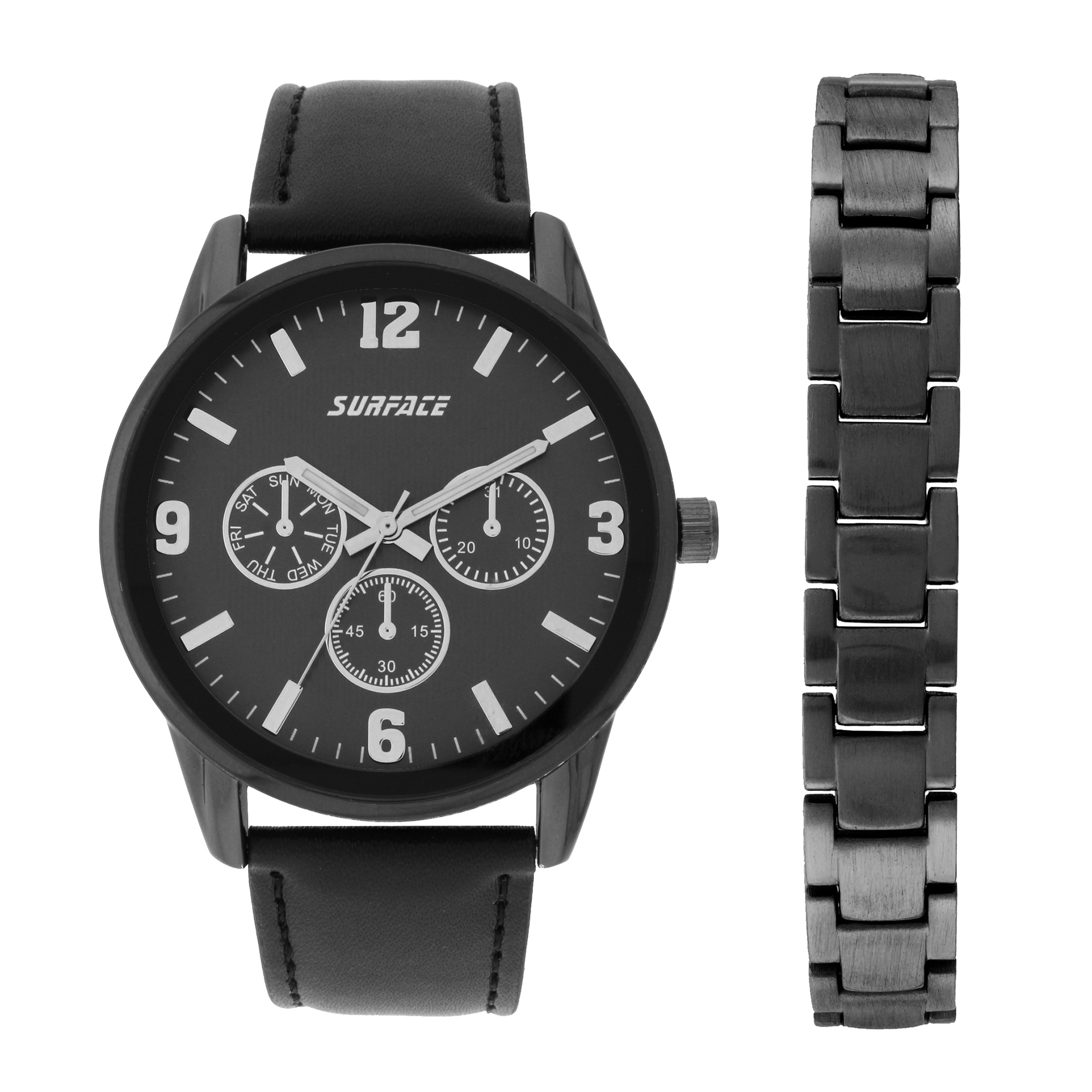 Surface Men's Round Gunmetal Watch and Bracelet Set