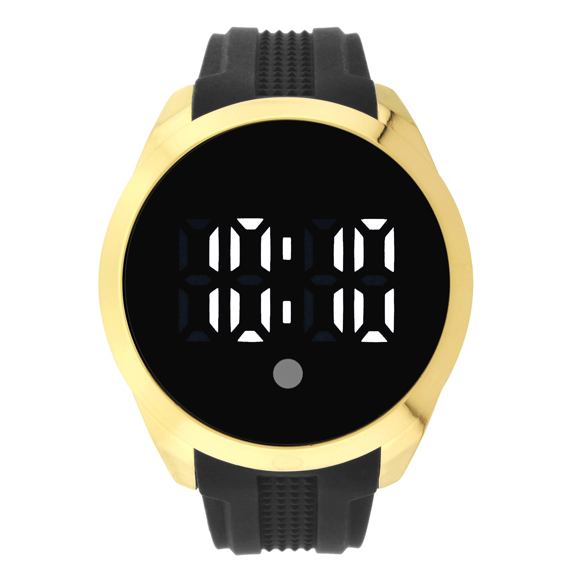 Men's Gold Tone and Black Rubber Strap LED Watch