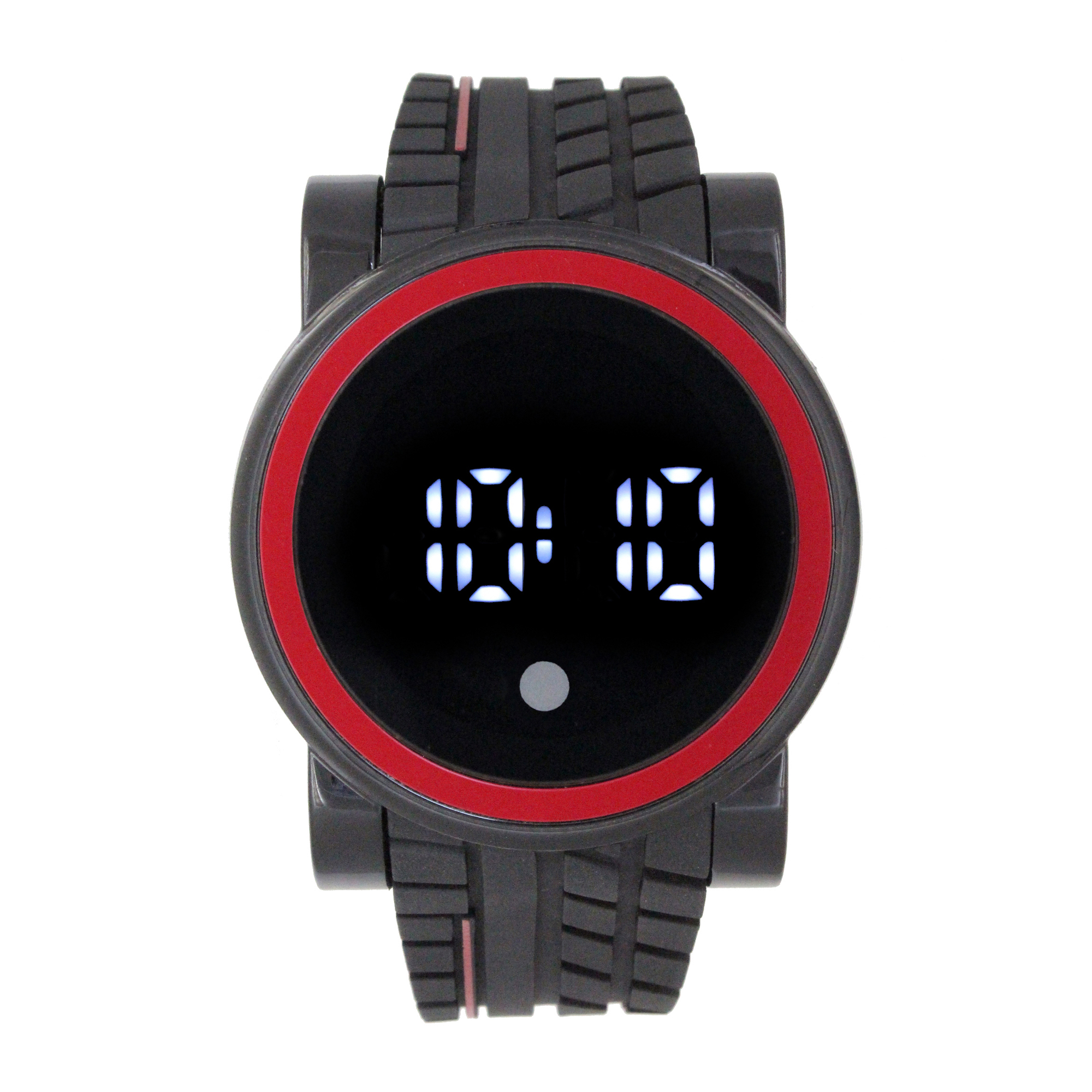 Men's Red And Black Tire Track Strap LED Watch