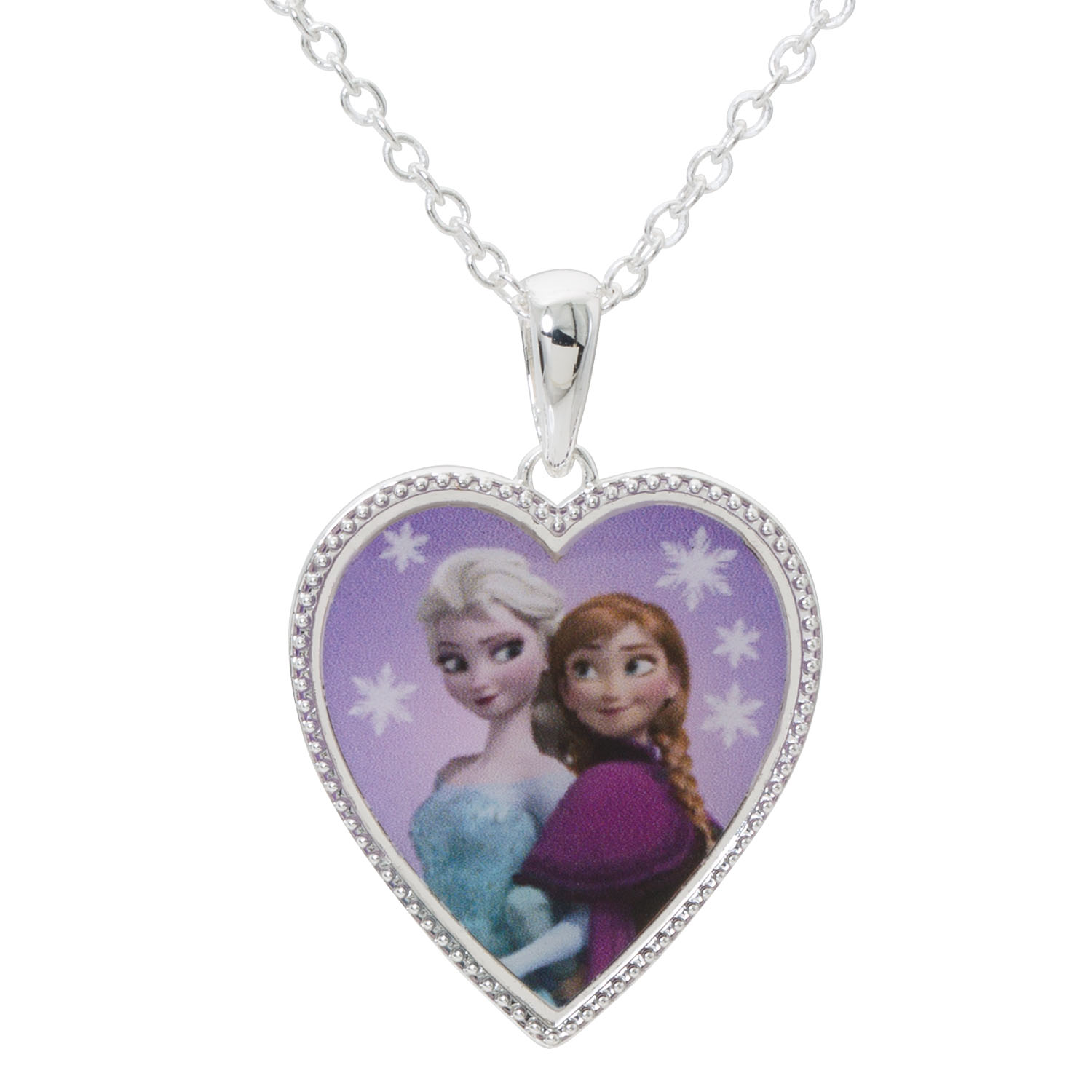 Girls Silver Plated Brass Elsa and Anna Heart Pendant with Chain