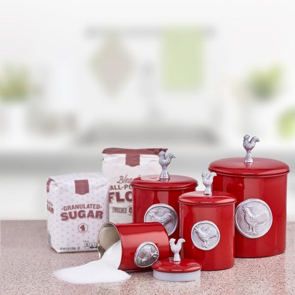 Old Dutch International 4 Pc. Red Rooster Canister Set w ...