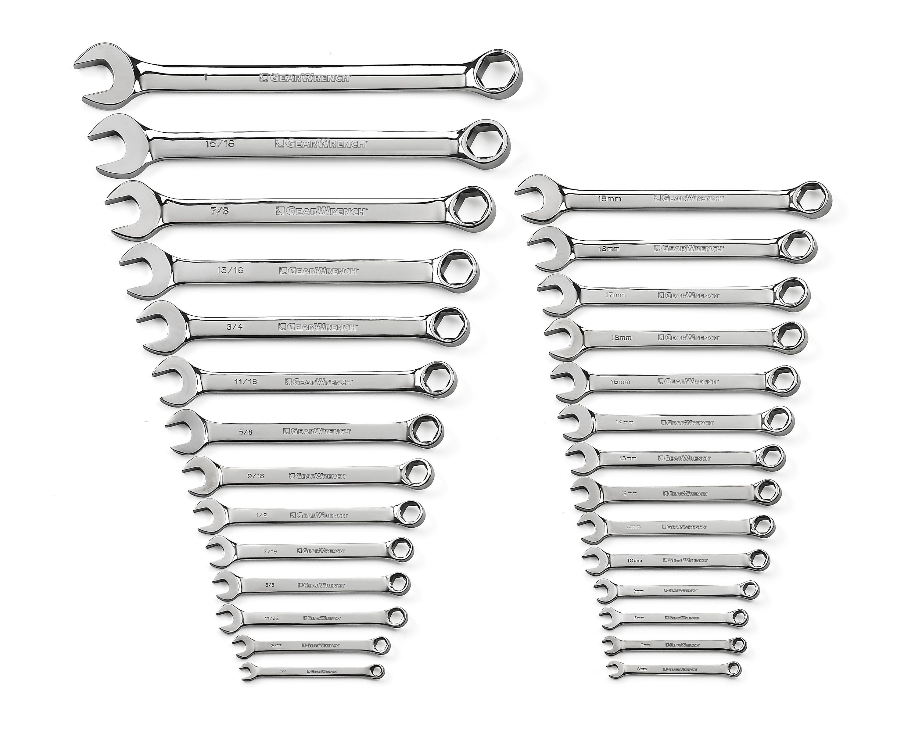 GearWrench 28 pc. Full Polish Standard/Metric 6-Point Combination Wrench Set