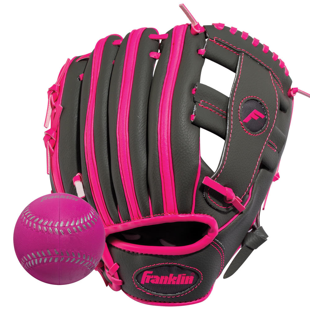 Franklin Sports RTP Teeball Performance Gloves & Ball Combo, Graphite/Pink 9.5" Right Hand Throw