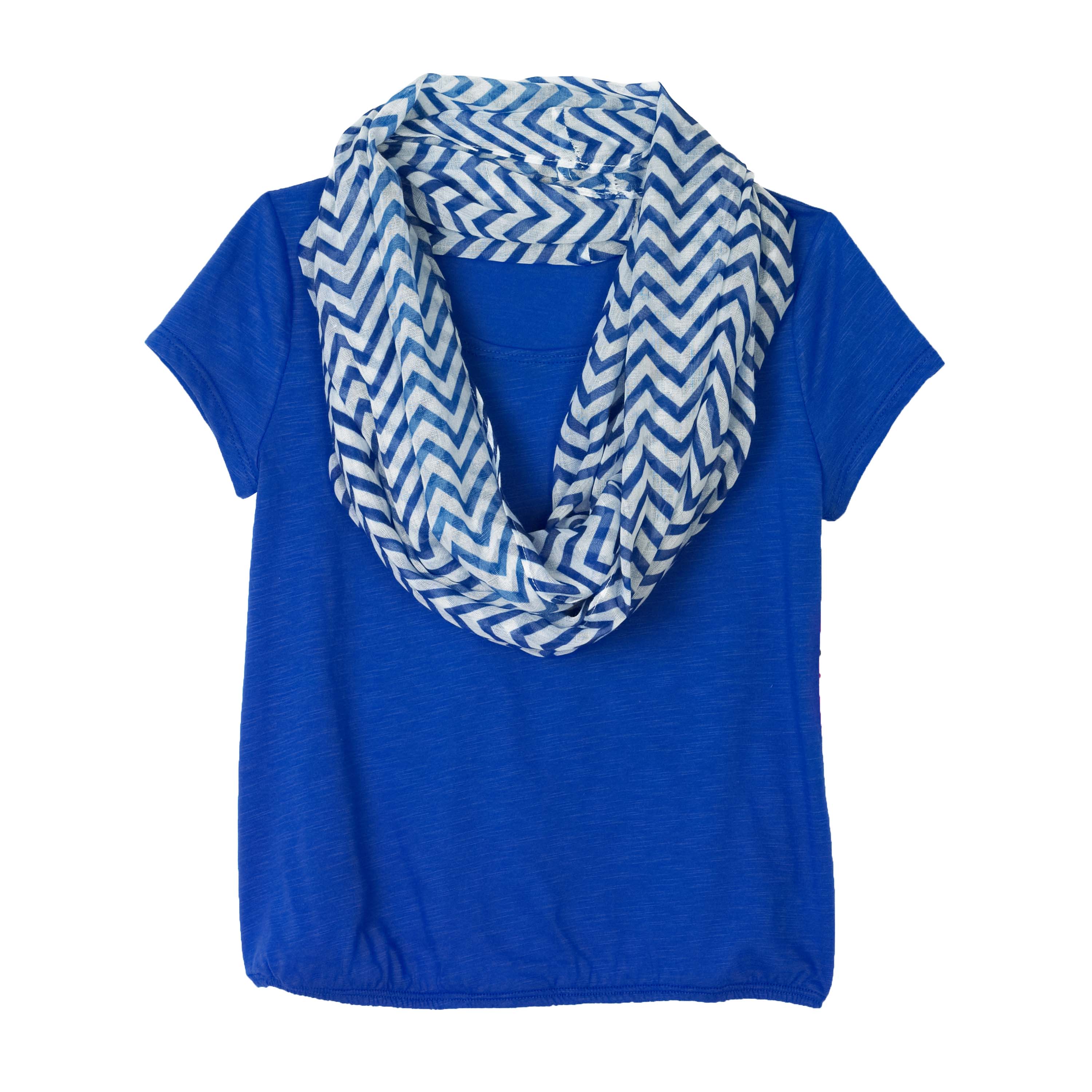 Amy's Closet Girls' Top with Chevron Bubble Scarf &#8211; Blue