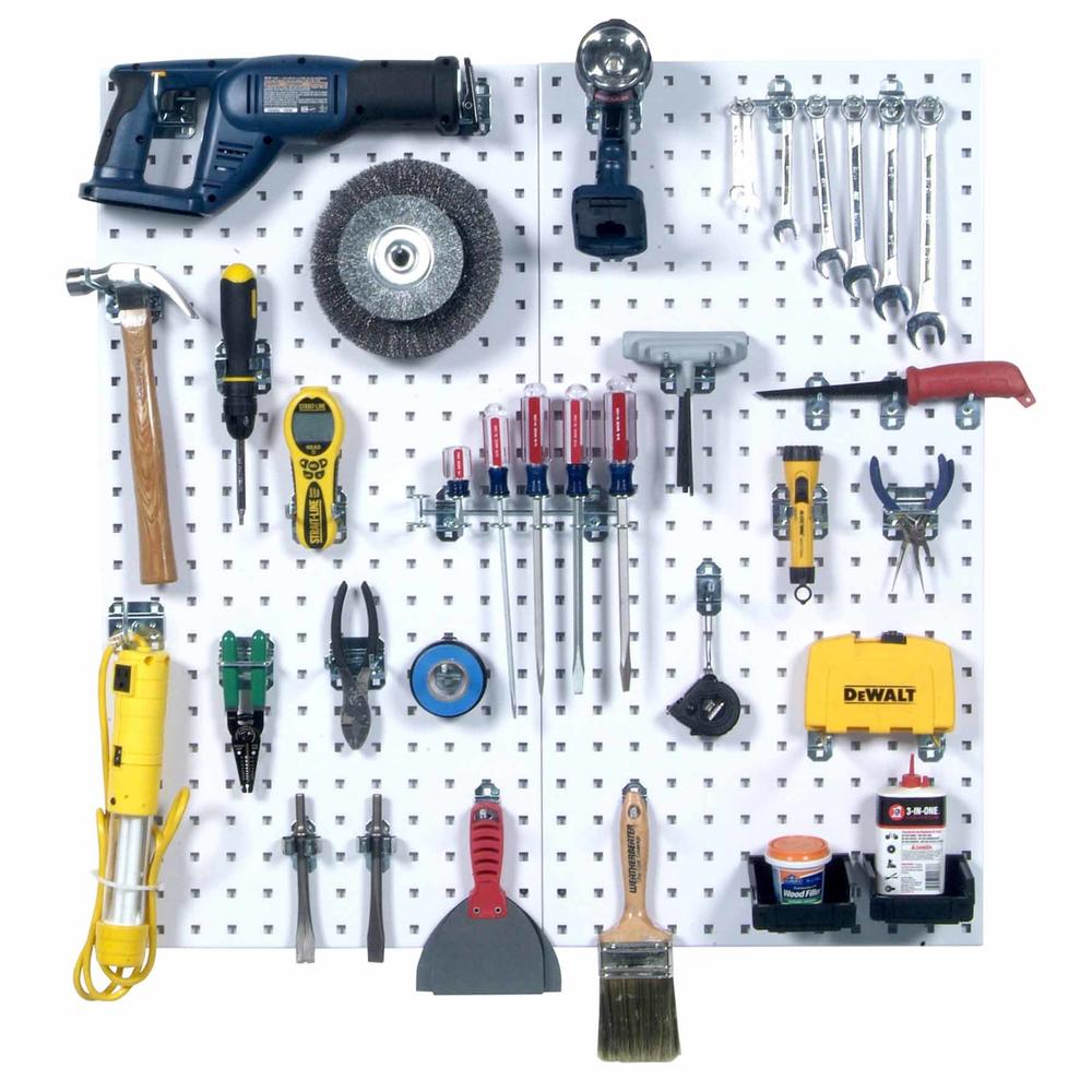 LocBoard (2) 18 In. W x 36 In. H x 9/16 In. D Steel Square Hole Pegboards with 28 pc. LocHook Assortment & Hanging Bin System