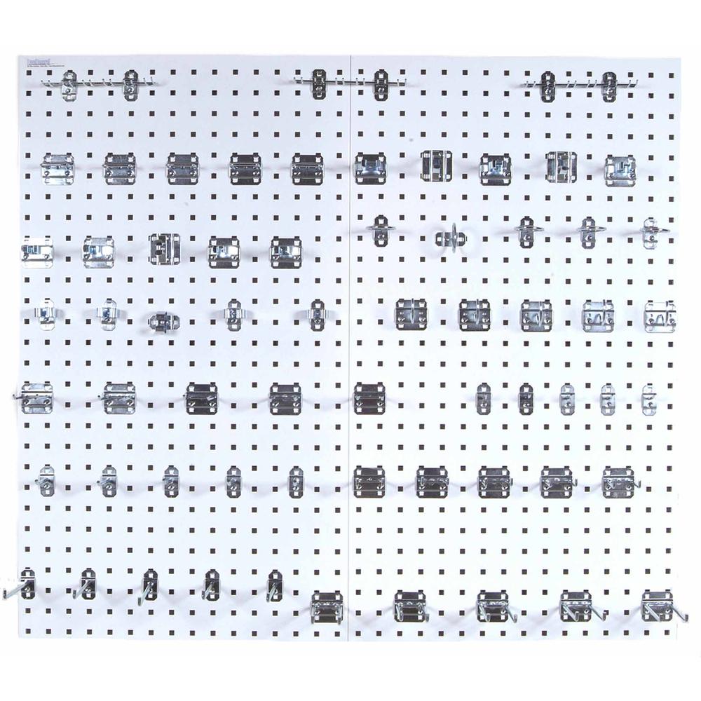 Triton Products LocBoard Two 24x42-1/2  White Epoxy 18 Gauge Steel Square Hole Pegboards w/63 pc. LocHook Assortment