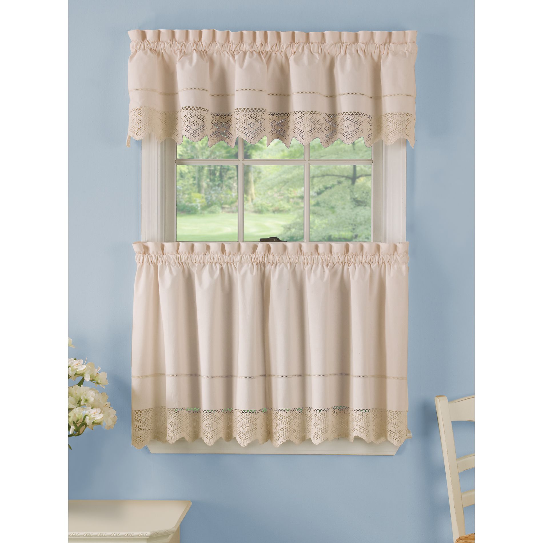 Essential Home Ivory Crochet Tier Curtains
