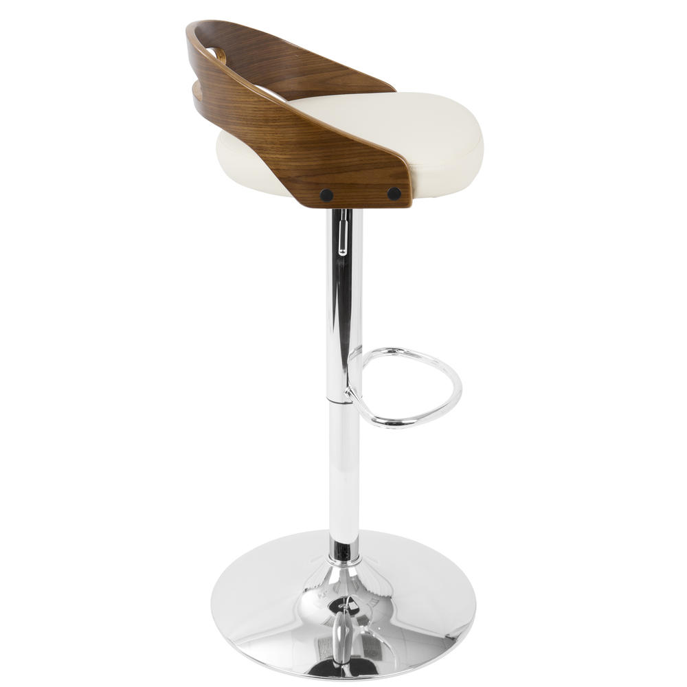 Lumisource Cassis Mid-Century Modern Height Adjustable Barstool In Walnut And Cream With Swivel