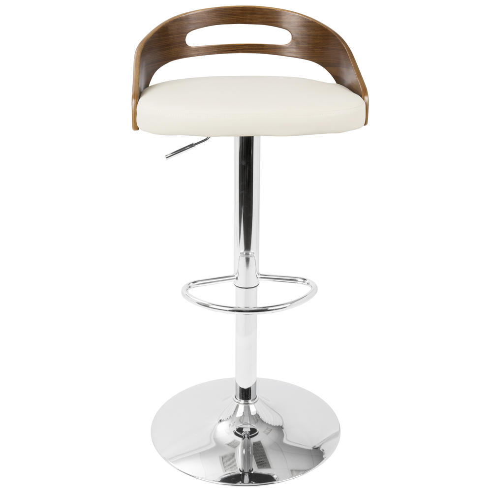 Lumisource Cassis Mid-Century Modern Height Adjustable Barstool In Walnut And Cream With Swivel