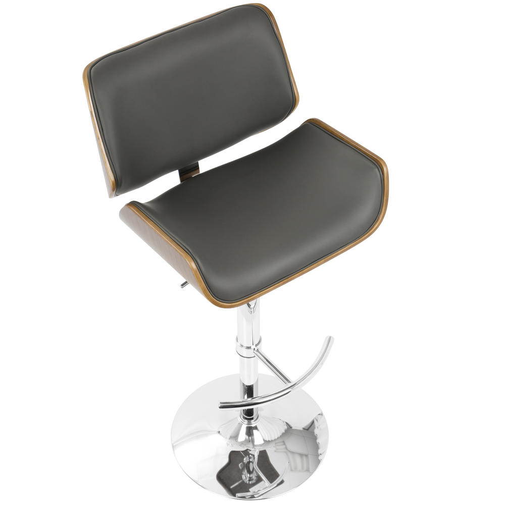 Lumisource Santi Mid-Century Modern Adjustable Barstool in Walnut and Grey