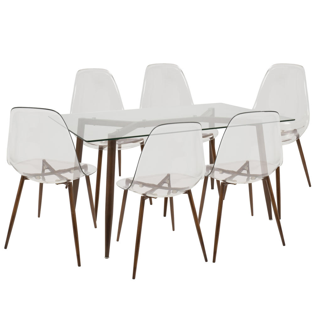 Lumisource Clara Mid-Century Modern Dining Set in Walnut and Clear By
