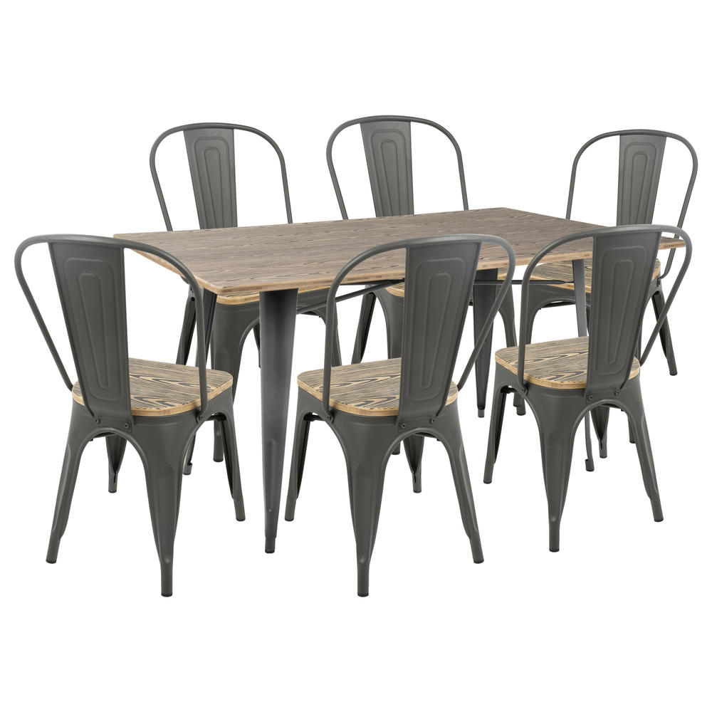 Lumisource Oregon 7pc Industrial Farmhouse Dining Set in Grey and Brown by