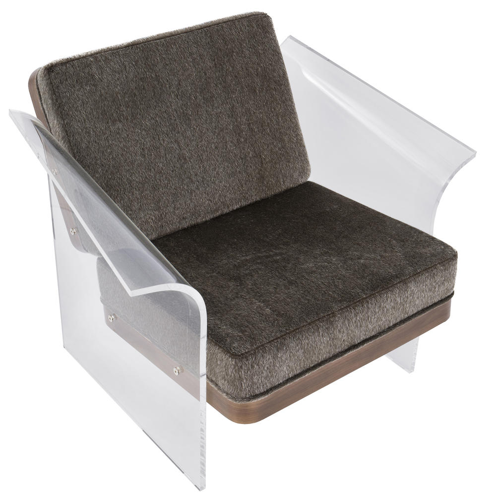 Lumisource Float Chair in Brown Mohair Fabric accented by Walnut Wood and Clear Acrylic