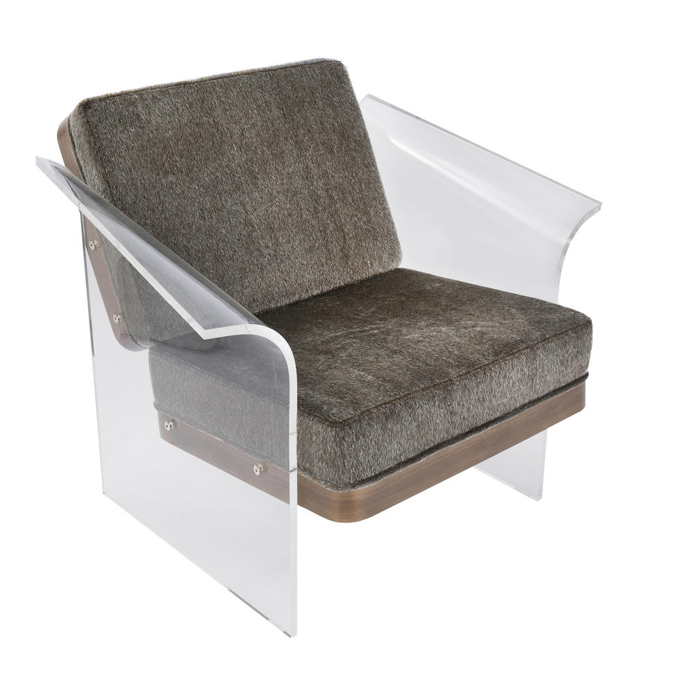 Lumisource Float Chair in Brown Mohair Fabric accented by Walnut Wood and Clear Acrylic