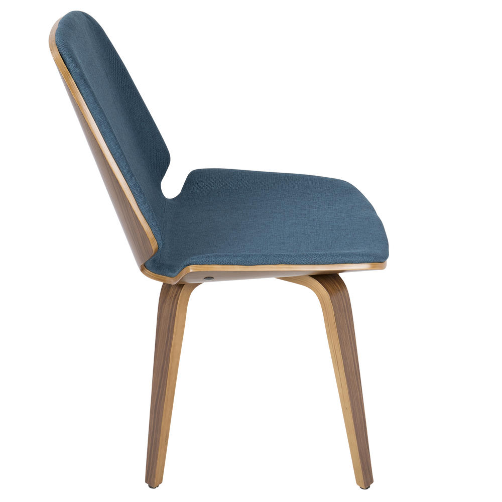 Lumisource Serena Mid-Century Modern Dining Chairs in Blue Fabric and Walnut Wood - Set of 2