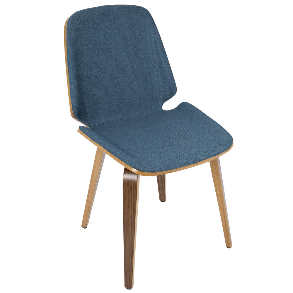 Lumisource Serena Mid-Century Modern Dining Chairs in Blue Fabric and Walnut Wood - Set of 2