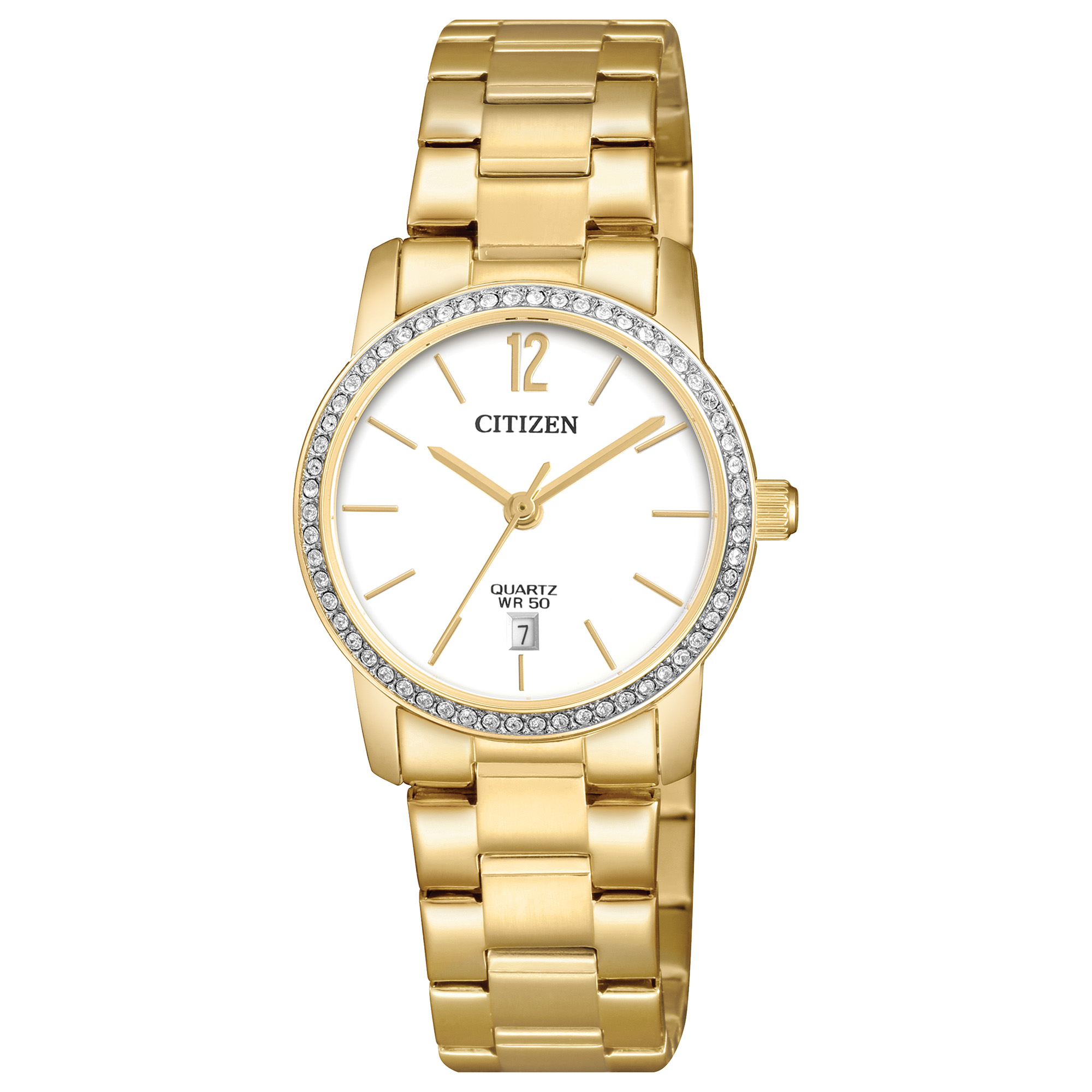Ladies' Quartz Gold Tone Stainless Steel Bracelet Watch With Date