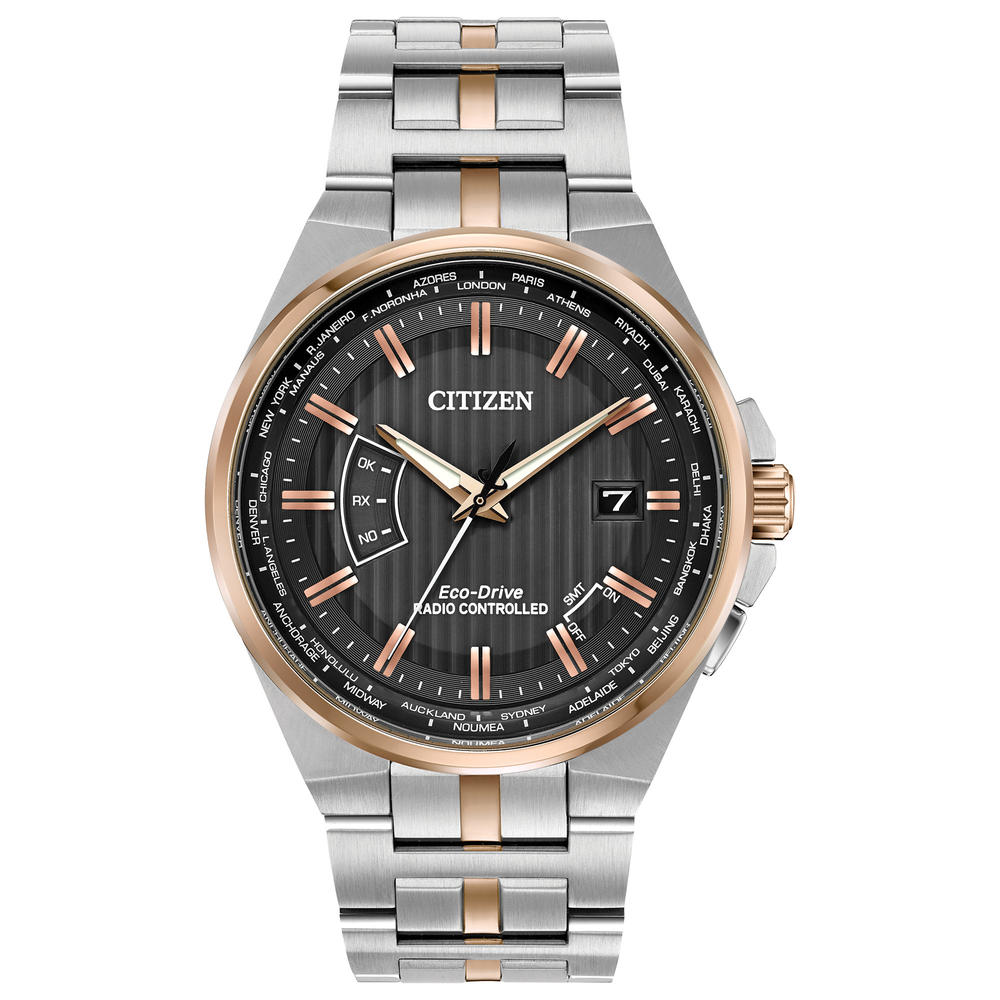 Eco-Drive Men's World Perpetual A-T Atomic Timekeeping Two Tone Stainless Steel Watch