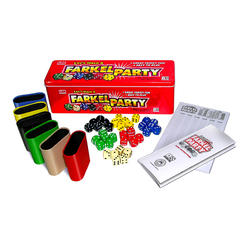 Legendary Games Farkel Party Game, Classic Family Dice Game, 6 Sets of Dice, 6 Dice Rolling Cups, 50-Sheet Scorepad, Fire Engine Red Tin Box, Pa