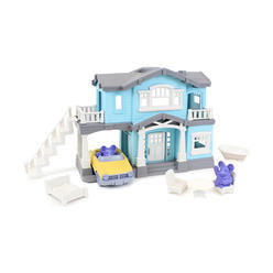 green toys house playset, blue - 10 piece pretend play, motor skills, language & communication kids role play toy. no bpa, ph