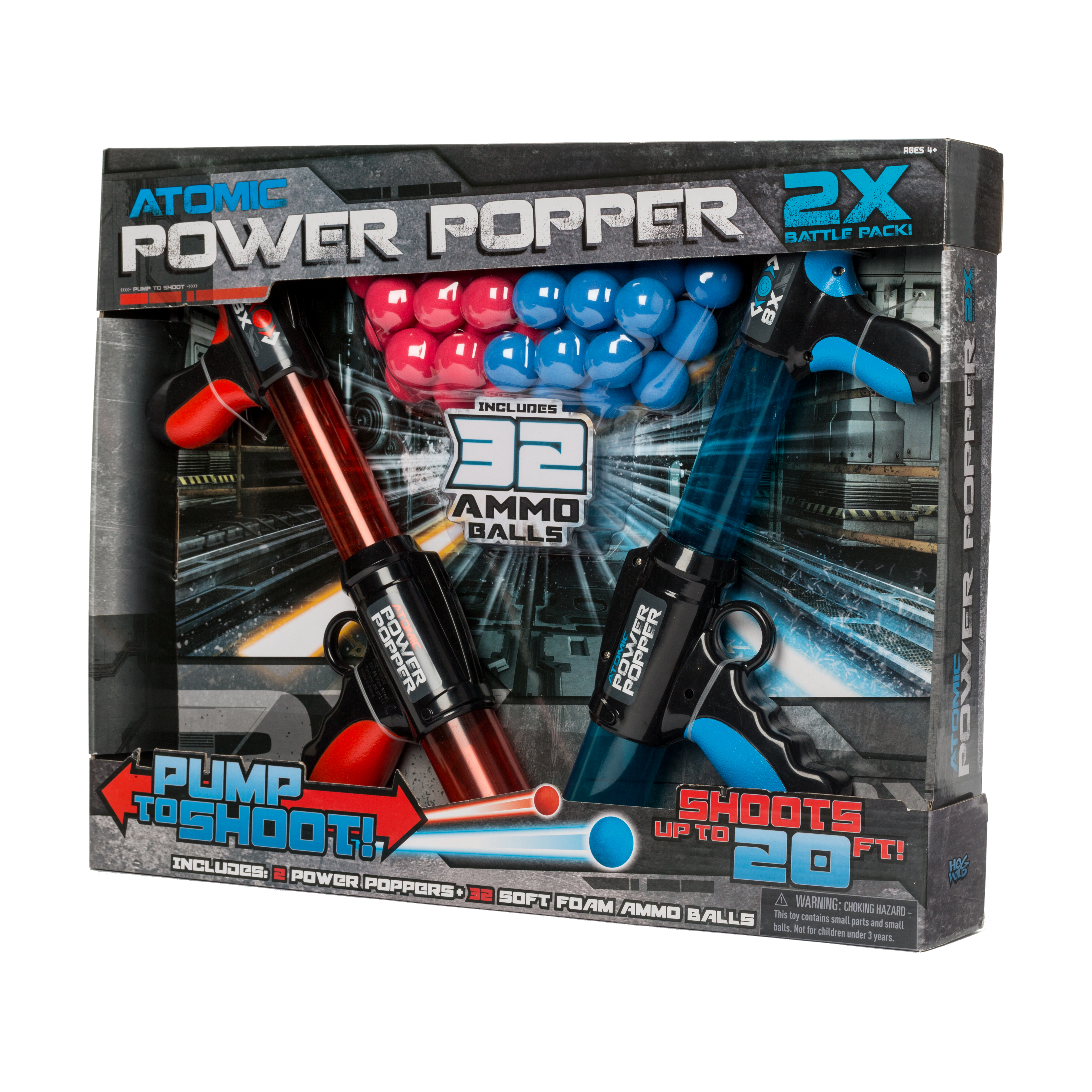 Hog Wild Atomic Power Popper Pump Action Blaster with 12 Orange Soft Foam Replacement 2 Pack Balls Gift Set Bundle Refill 