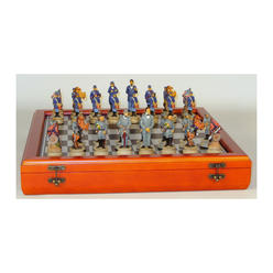 Worldwise Imports 3.25-inch Civil War Generals Painted Resin Men Chess Set with Cherry Stained Chest Board