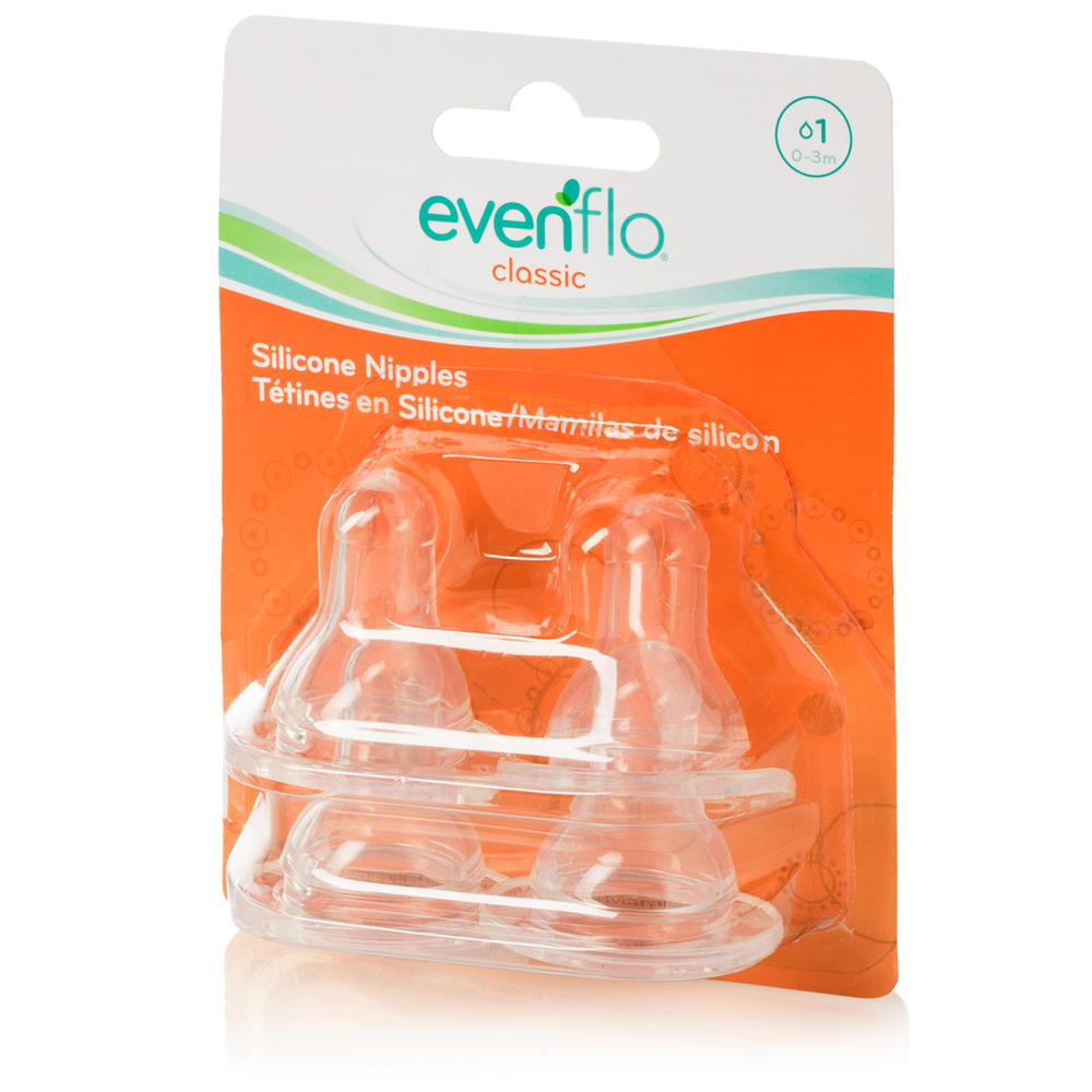Evenflo Classic Silicone Nipples, Slow 1 (0-3 m), 4 nipples
