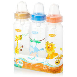 Evenflo Zoo Friends 3 Count Standard Nipple Bottle, 8 Ounce (Colors May Vary)