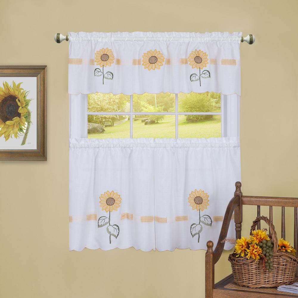 Achim Sun Blossoms Embellished Tier and Valance Window Curtain Set