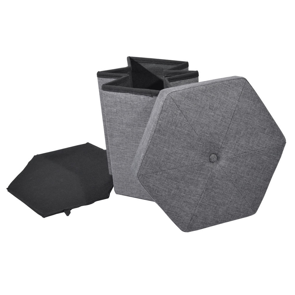 Achim Collapsible Hexagon Storage Ottoman - Grey Linen 15x15x15