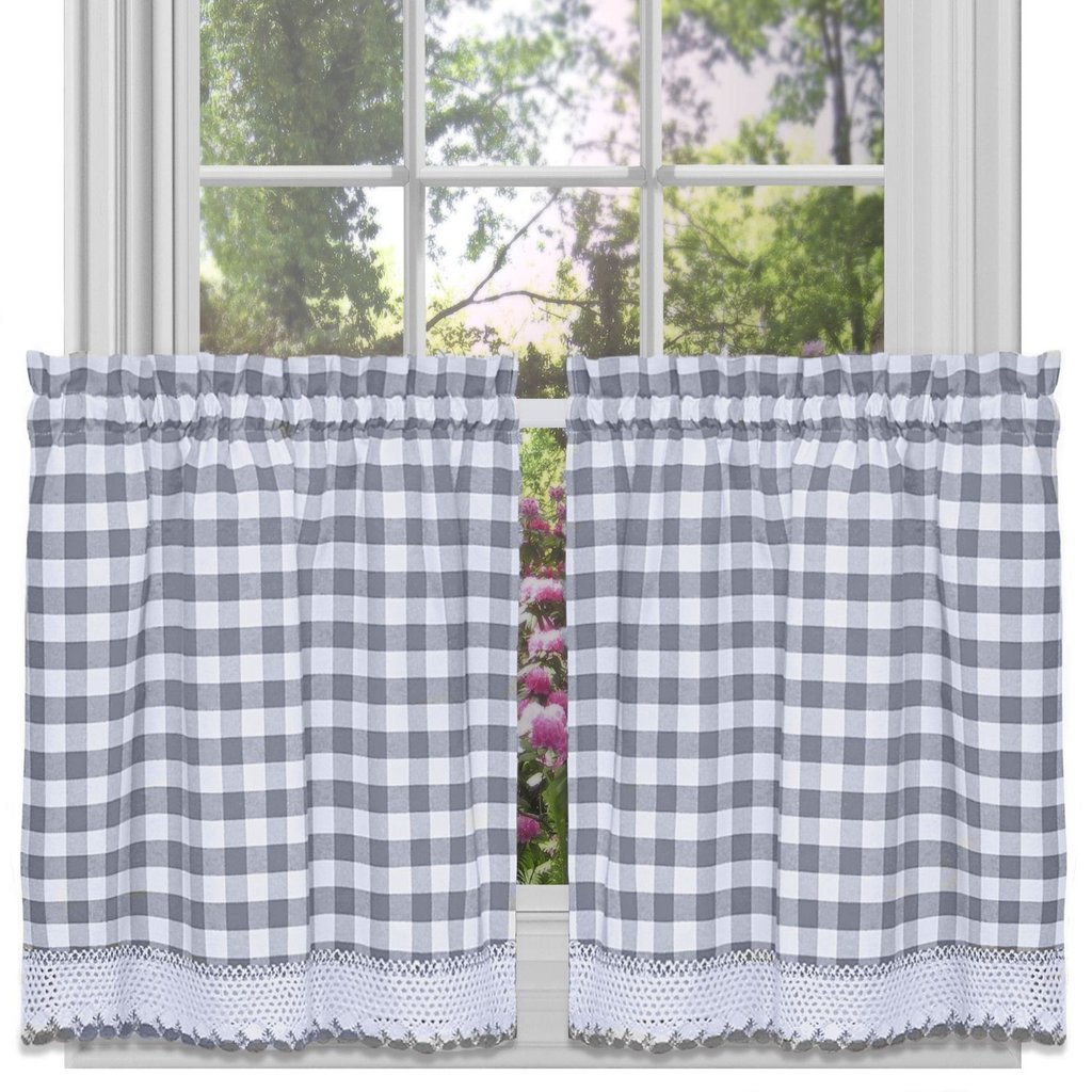 Achim Buffalo Check Window Curtain Tier Pair - 58x36 - Grey