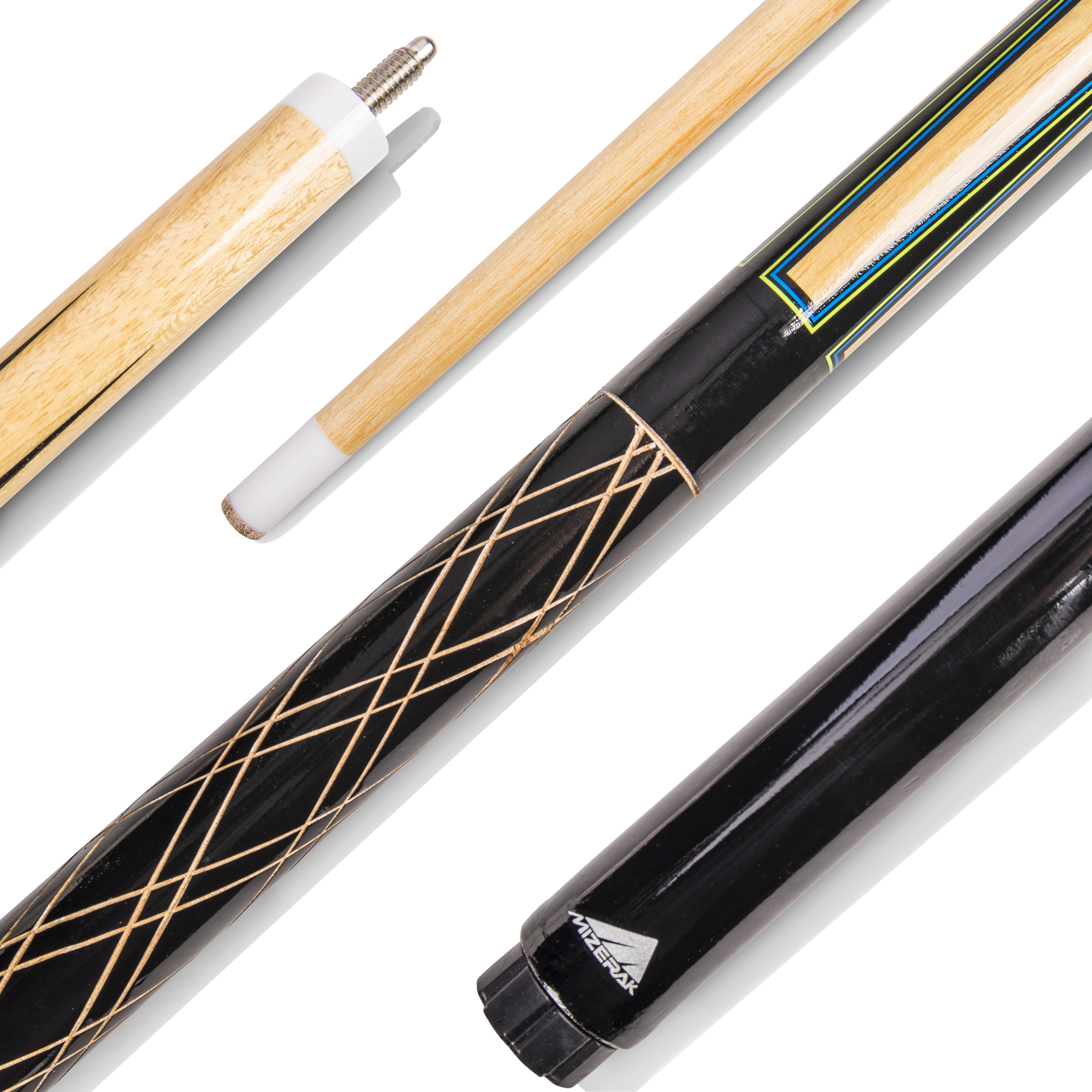 Mizerak 57" House Cue (2-Piece) with 12mm Ferrule with Leather Tip, Hardwood Construction and High Gloss Finish