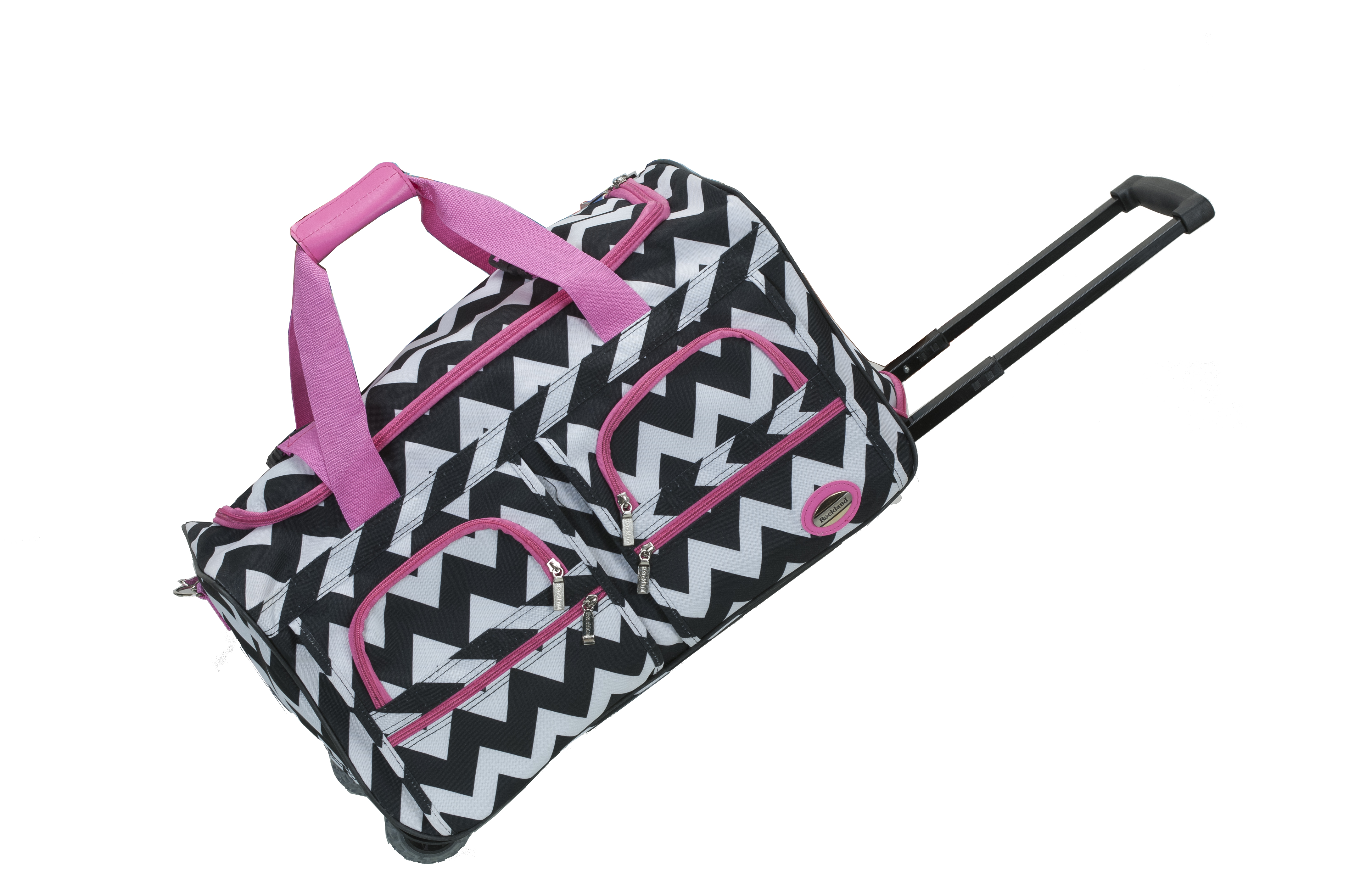 thumbnail image 2 of E-Z Roll Fashion Polka Dot Rolling Duffle Bag – 22/30/36 Inch – Black/Pink, Brown/Aqua, Red/Black 2 of 4