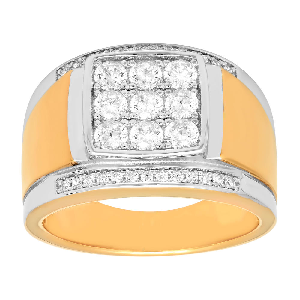 Sterling Silver Two-Tone Cubic Zirconia Cluster Ring