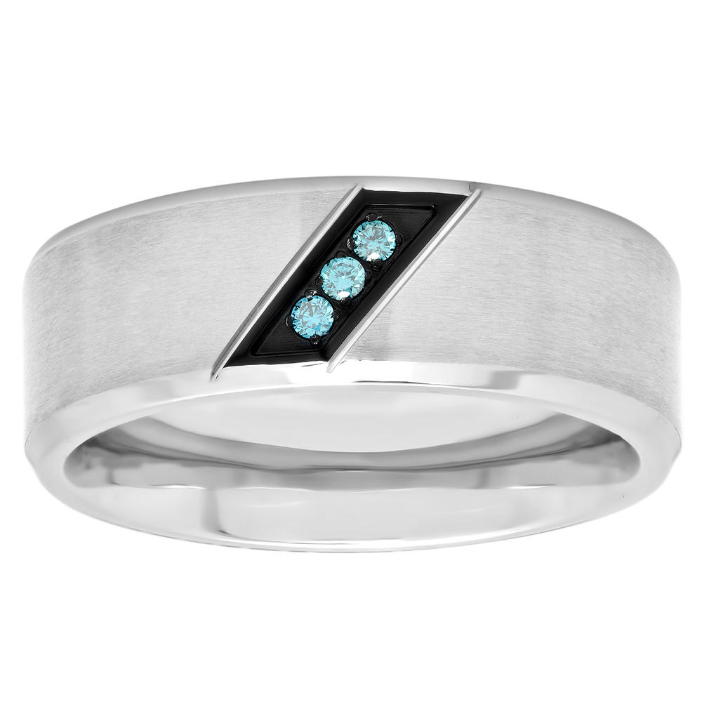 Men&#8217;s Stainless Steel Black IP Blue Diamond Accent 8MM Band