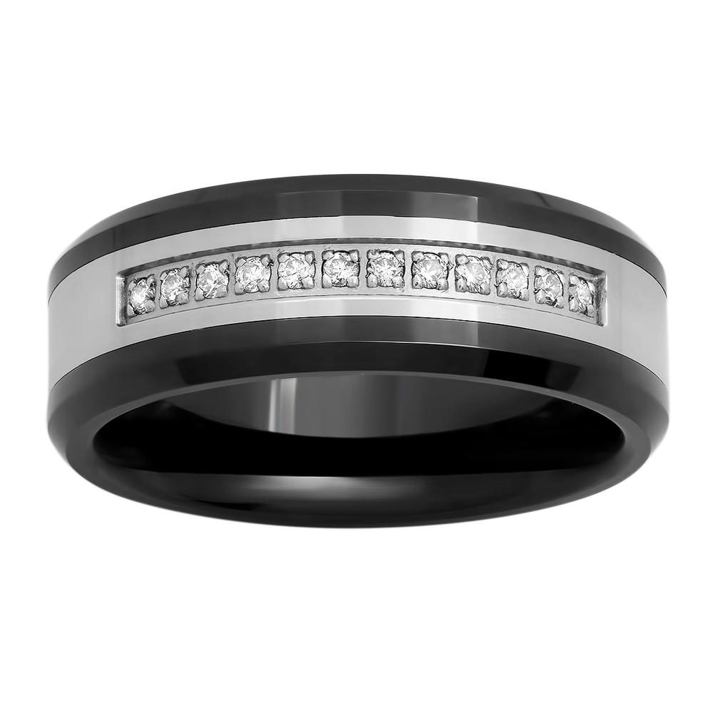 Men&#8217;s Stainless Steel & Ceramic 8MM Two-Tone Diamond Band