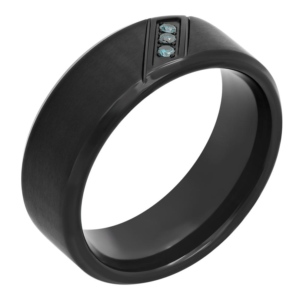 Men&#8217;s Stainless Steel Black IP 8MM Blue Diamond Accent Band