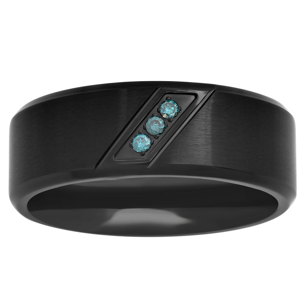 Men&#8217;s Stainless Steel Black IP 8MM Blue Diamond Accent Band