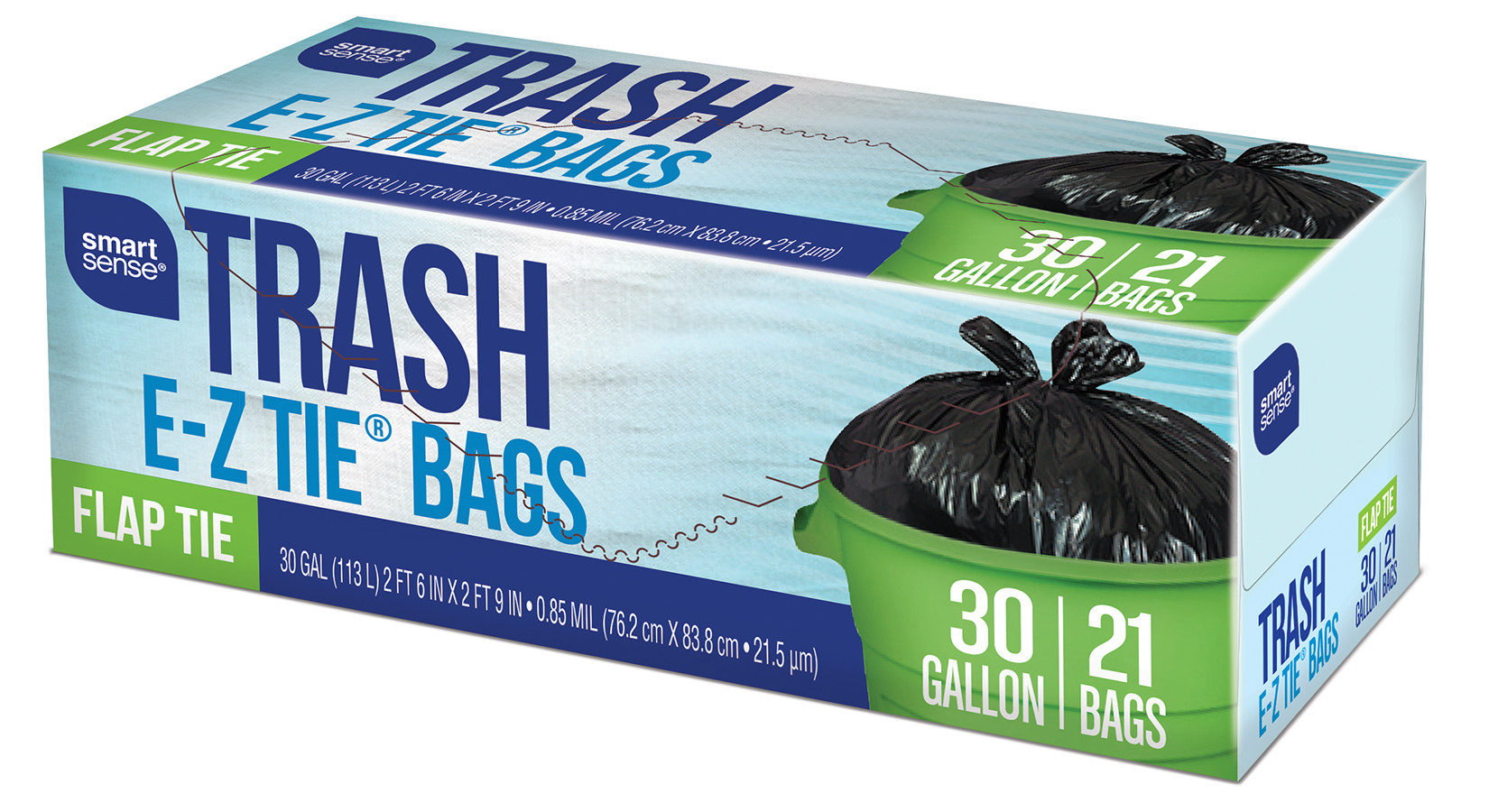 Smart Sense Trash Bag Flap Tie, 30 Gal, 21 Ct., Size: 30 gallon, Black Smart Sense Trash Bag Flap Tie, 30 Gal, 21 Ct., Size: 30 gallon, Black
