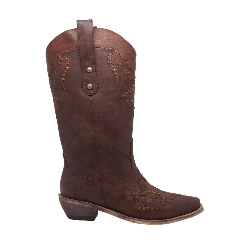 AdTec Women's 13" Western Pull On with Inlay Accents and Studs Brown