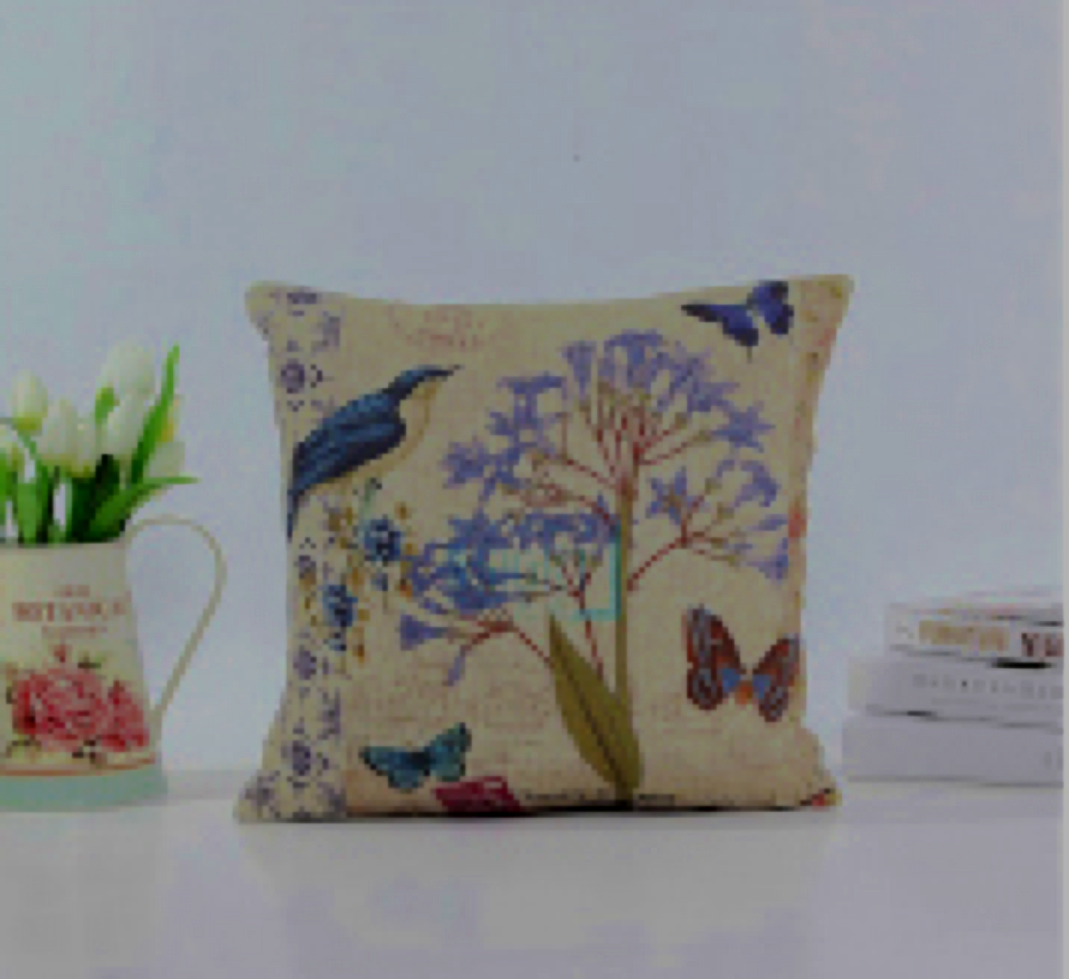 Creative Motion Industries Cushion with Flower and Bird Design