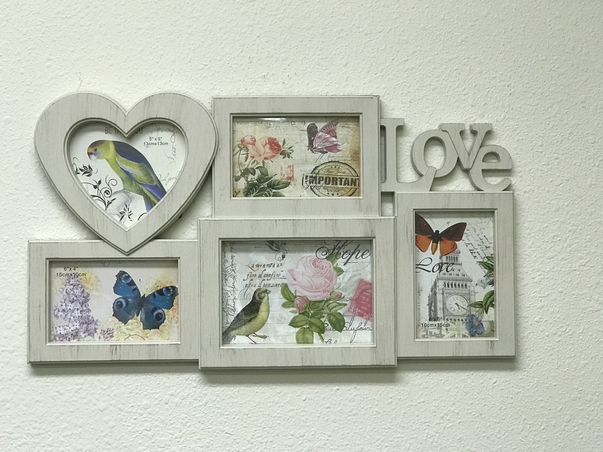 Creative Motion Industries Photo Frames with Love.  Total 5 Photoframes - Heart Frame (5" x 5"), 2 6" x 4", 1 4" x 6", 1 7" x 5")