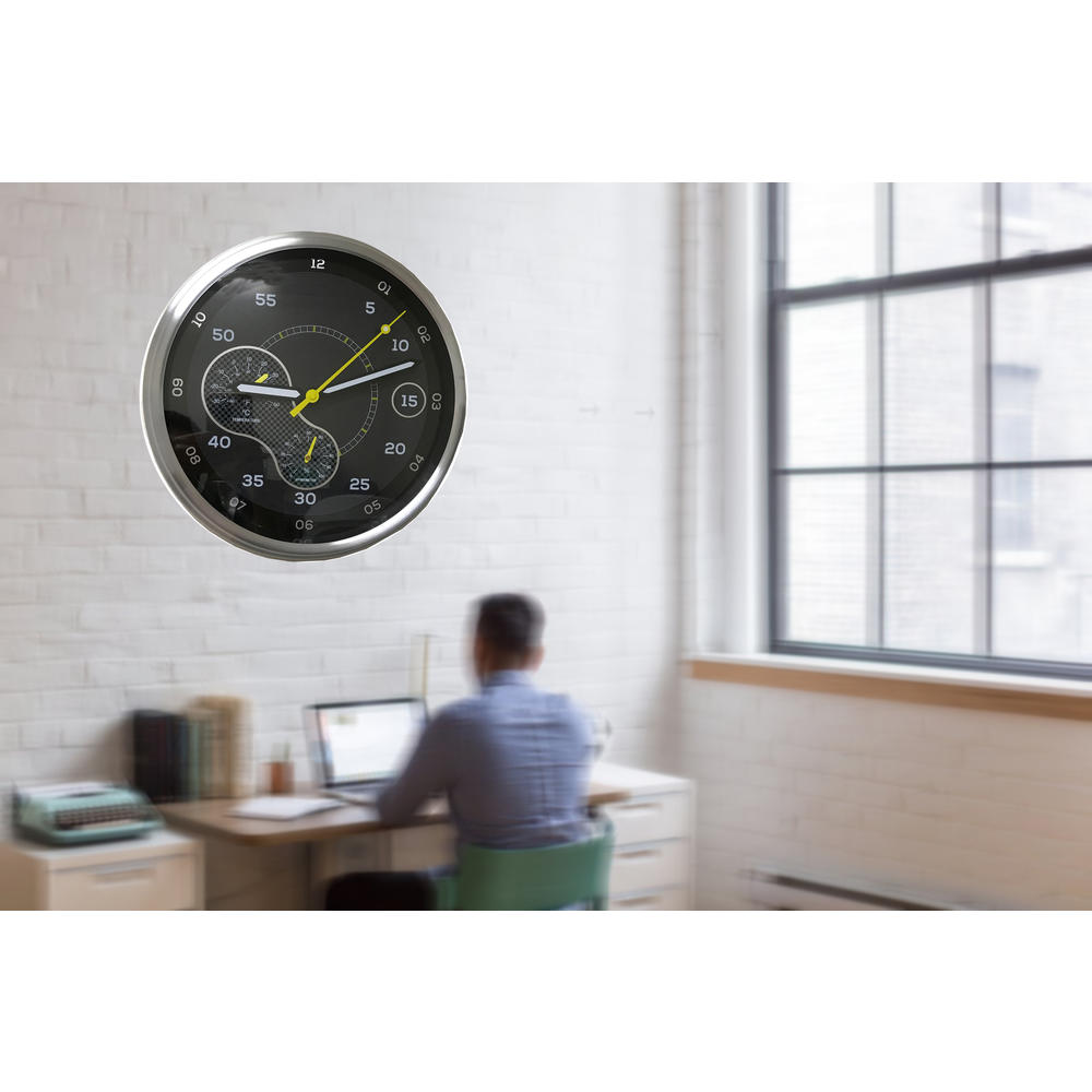 Creative Motion Industries Clock Chrome Frame 12 Inch Diameter with Temperature and Hygrometer Quite ( Indoor Use)