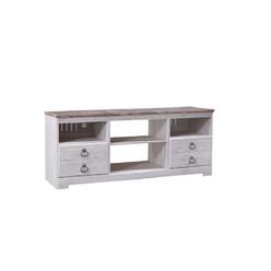 Signature Design by Ashley Willowton Large TV Stand with Fireplace Option Whitewash