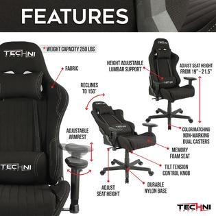 Techni Sport Fabric Ergonomic High Back Racer Style Video Gaming Chair Black