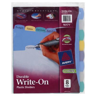 16171 Avery Translucent Durable Write-On Plastic Dividers 8-Tab Set