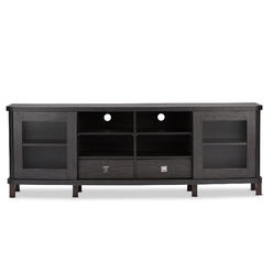 Baxton Studio Walda 70-Inch Greyish Dark Brown Wood TV Cabinet with 2 Sliding Doors and 2 Drawers (TV838070-Embosse)