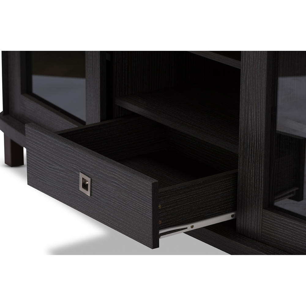Baxton Studio Walda 60-Inch Dark Brown Wood TV Cabinet with 2 Sliding Doors and 1 Drawer