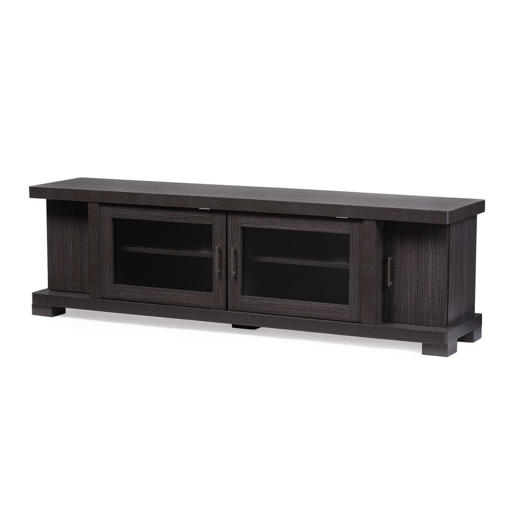Baxton Studio Viveka 70-Inch Dark Brown Wood TV Cabinet with 2 Glass Doors and 2 Doors